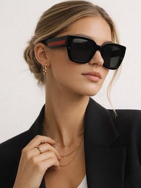 Oversized Black Square Sunglasses Designer Inspired Stripe
